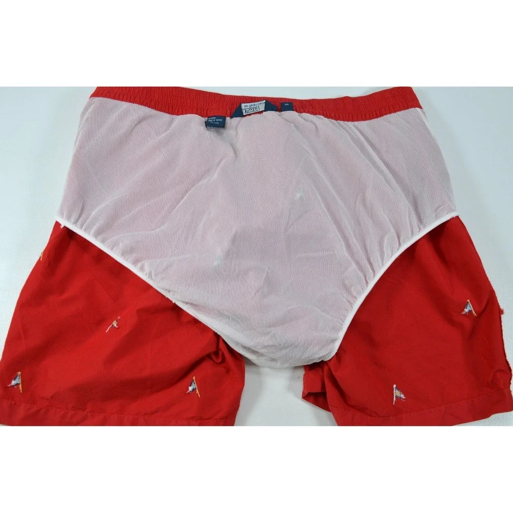 POLO by Ralph Lauren Men's‎ XL Red Swim Trunks  Mesh Lined Embroidered Flags